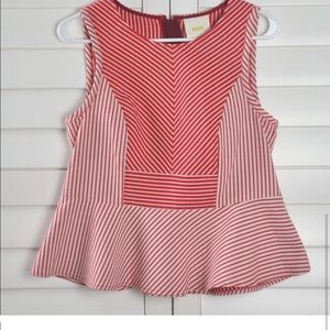 Anthropologie Maeve Red Cantua Striped Peplum Top